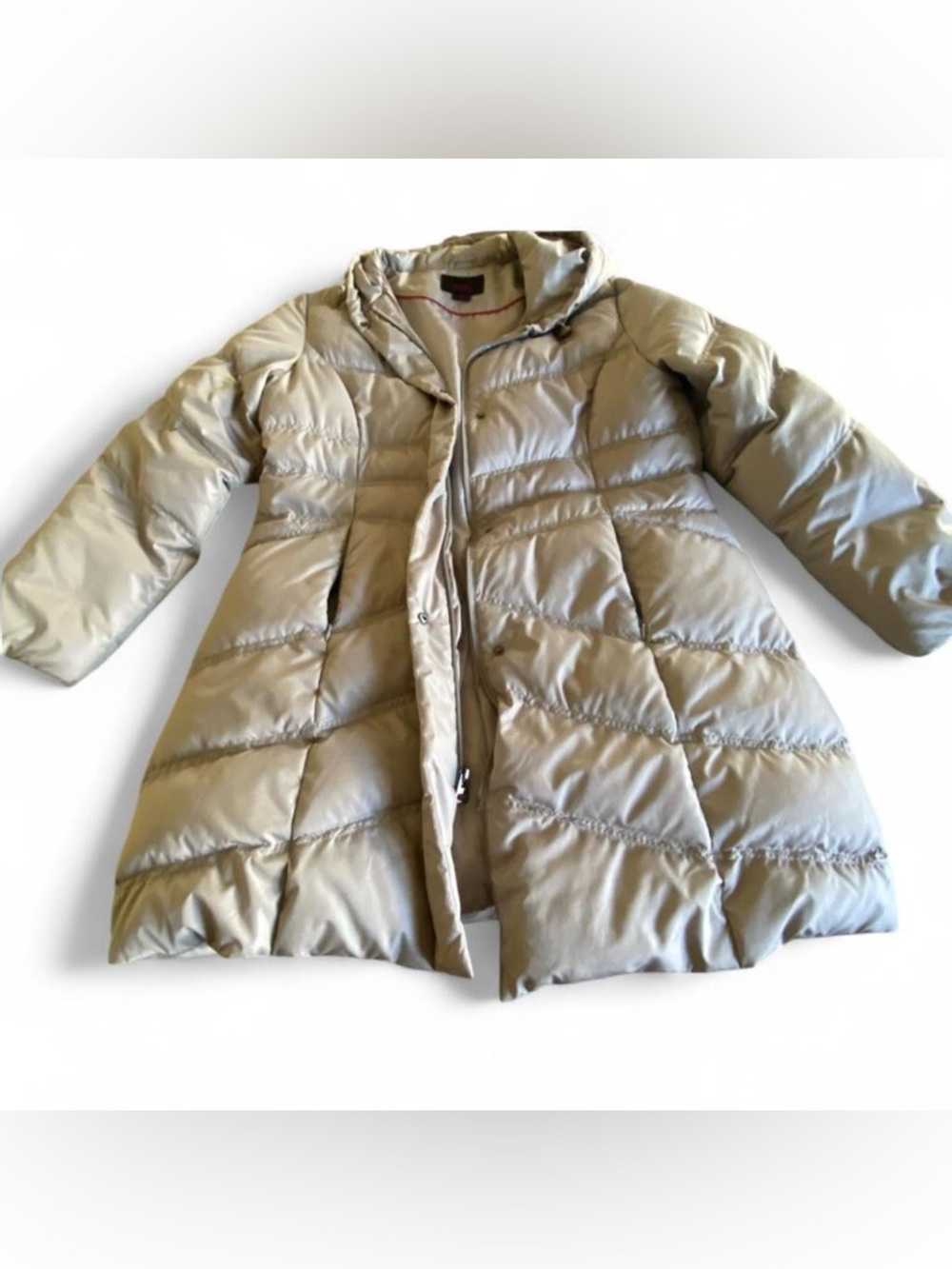 Light Beige Long Quilted Puffer Jacket